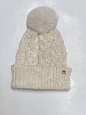 Anne Klein Cozy Cream Cable Knit Pom Beanie for Kids